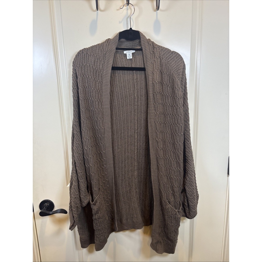 Westbound Brown Textured Knit Open Cardigan Sweater Women Size XL Cotton Blend